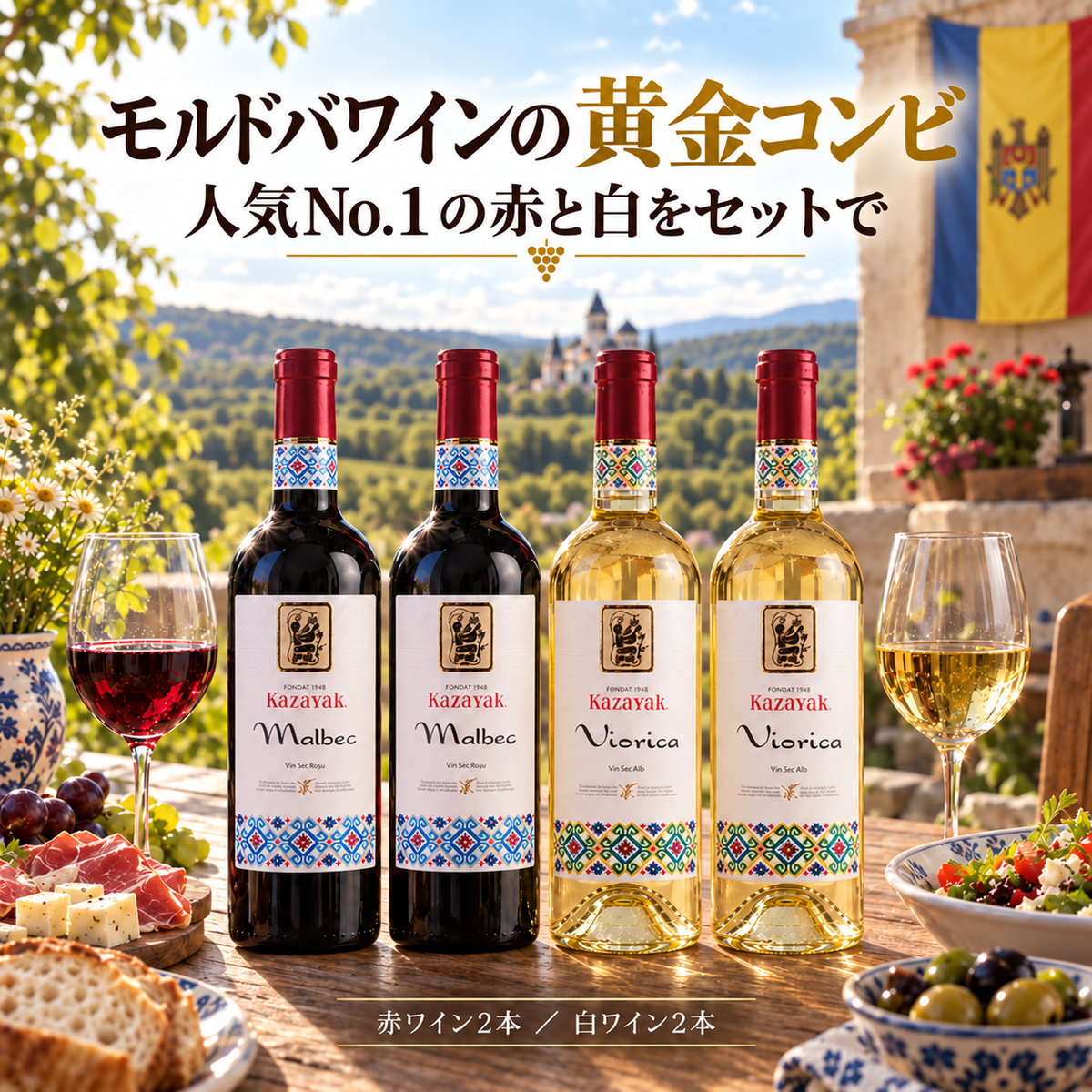 【670pt付与・送料無料・590円お得】モルドバが薫る黄金の赤白4本セット