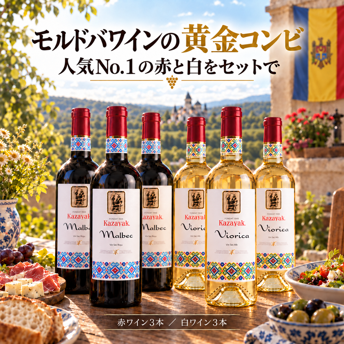 【952pt付与・送料無料・1770円お得】モルドバが薫る黄金の赤白6本セット